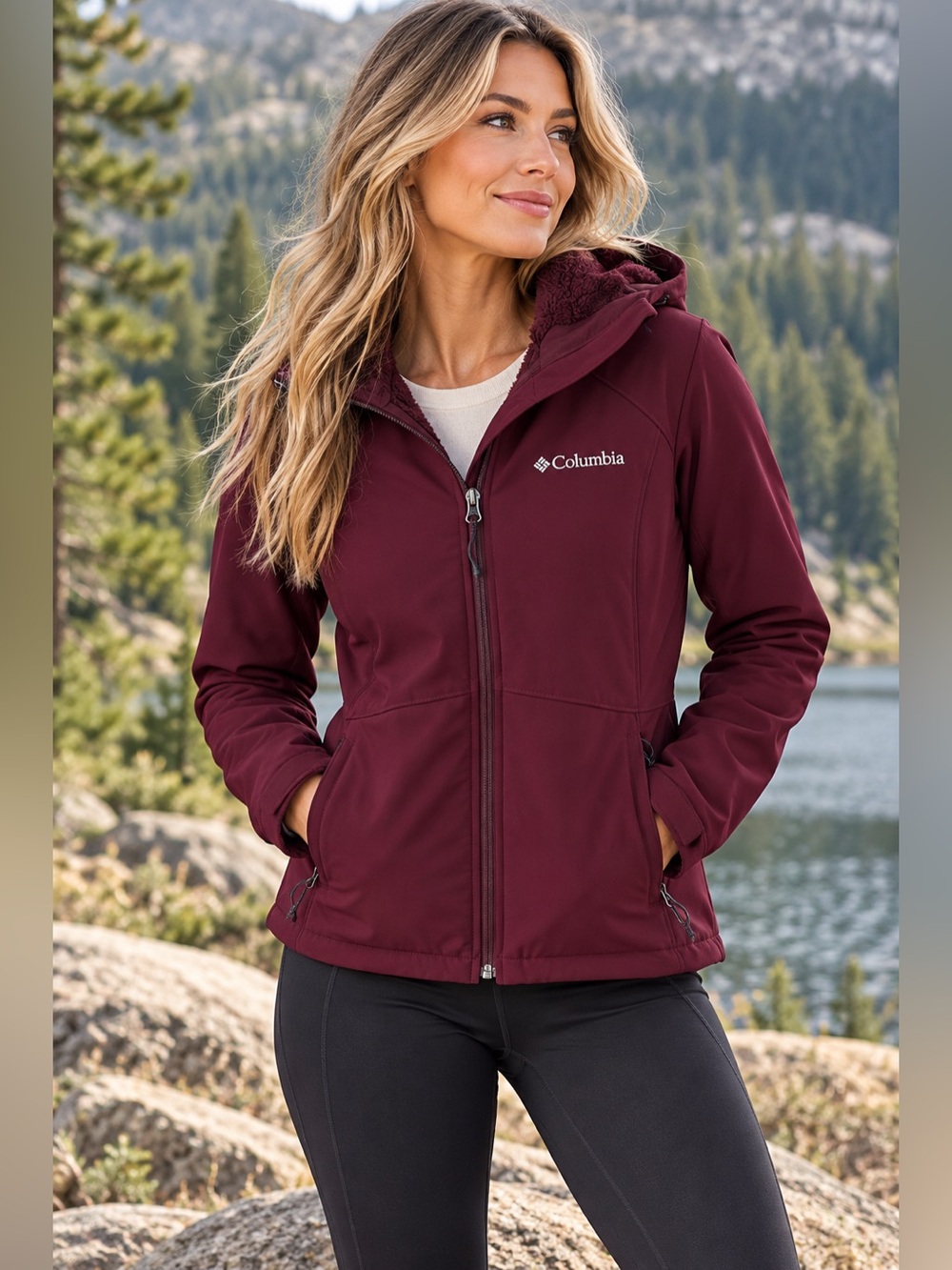 Columbia Alpine Fir Softshell windproof Jacket maroon medium